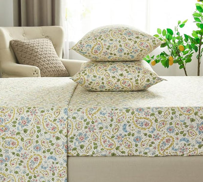 DAUAOTO Cotton Sheets Set California King Printed Bedding Sets, Farmhouse Paisley Pattern Bedlinen for Cal King Bed Up to 14" Deep Mattress Yellow