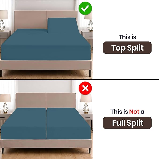 SGI bedding Adjustable Split Head Flex Top Cal King 36" Microfiber Sheet Set – Ultra Soft, Cooling & Deep Pocket 15” Fitted, 4-Piece Breathable & Durable Bedding Set for Split Cal King Beds -Teal