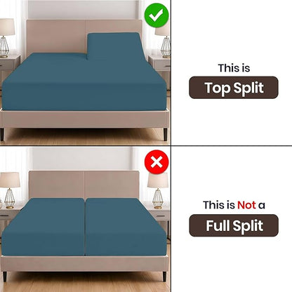 SGI bedding Adjustable Split Head Flex Top Cal King 34" Microfiber Sheet Set – Ultra Soft, Cooling & Deep Pocket 15” Fitted, 4-Piece Breathable & Durable Bedding Set for Split Cal King Beds -Teal