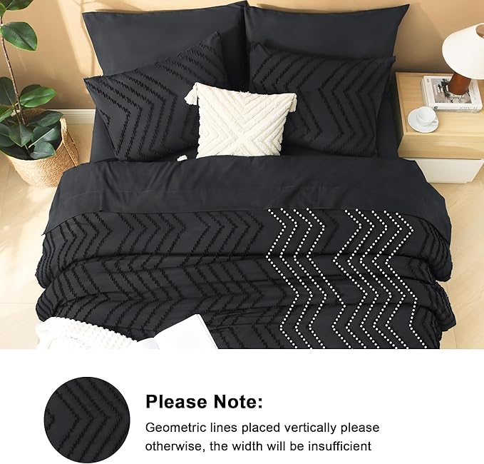 Litanika Black Queen Size Comforter Set with Sheets - 7 Pieces Bed in a Bag Queen Tufted Complete Bedding Sets with Comforter, Sheets, Pillowcases & Shams