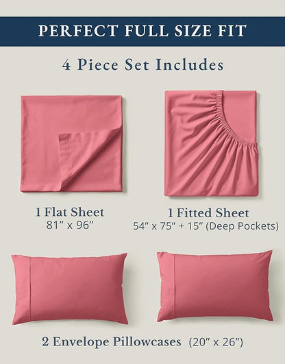 LANE LINEN 100% Organic Cotton Bed Sheets Full Size, Fully Elasticized Sustainably Produced Soft & Comfy, Machine Washable Naturally Cooling Full Sheet Deep Pocket Bedding - Mineral Red