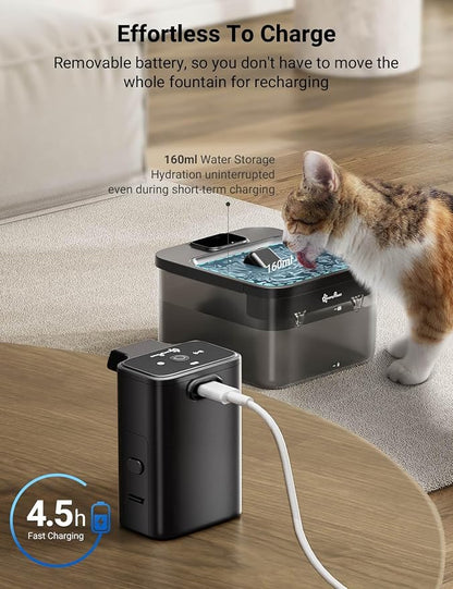 DownyPaws Cat Water Fountain Cordless, 84oz/2.5L Fursink Wireless Pet Water Fountains for Cats Indoor, Battery Operated Cat Drinking Fountain with Motion Sensor, Ultra Quiet Pump, BPA-Free, Black | Wireless Cat Drinking Water Fountains for Cats Indoor,...