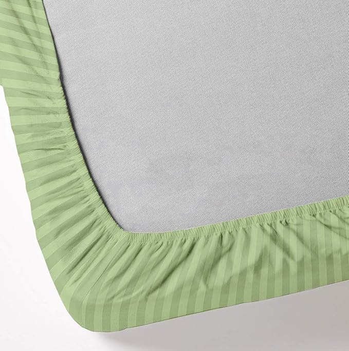 Mattress-Homes Extra Deep Pocket 6 Piece Cal-King Sheet Set, Hotel Luxury Collection, 100% Egyptian Cotton, 21" Deep Fitted Sheet, Soft, Cool & Breathable Bedding with 4 Pillowcases in Sage Stripe