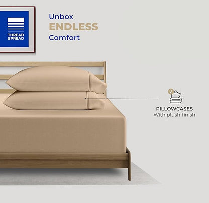 THREAD SPREAD 100% Cotton Pillow Cases Queen Size Set of 2 - Luxury 400 Thread Count Queen Pillow Cases (Taupe), Soft Cooling Breathable Hotel Quality Cotton Pillowcases, Fits Standard Pillows