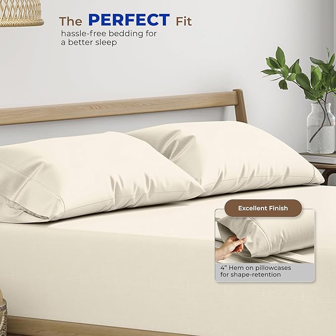 Thread Spread 100% Egyptian Cotton Pillow Cases Queen Size Set of 4 - Luxury 1000 Series Paradise Collection Queen Pillow Cases (Pack of 2, Ivory), Soft Cooling Hotel Egyptian Cotton Pillowcases
