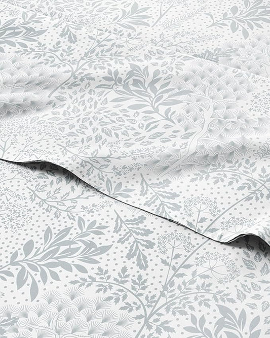 Floral Sheets - Grey Floral Bed Sheet Set - 1 Flat, 1 Fitted & 2 Pillowcases w/ Deep Pockets - Comfy, Wrinkle & Fade Free - Boho Botanical Bedding - Ultra-Soft, Breathable & Cooling - Queen Size