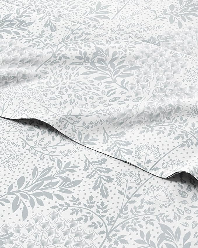 Floral Sheets - Grey Floral Bed Sheet Set - 1 Flat, 1 Fitted & 2 Pillowcases w/ Deep Pockets - Comfy, Wrinkle & Fade Free - Boho Botanical Bedding - Ultra-Soft, Breathable & Cooling - Full Size