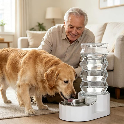 RIZZARI 8L Gravity Dog Water Dispenser: Stainless Steel Bowl Anti-Splash | Wide Mouth Easy Cleaning/ Dishwasher Safe/No Electricity Needed/ Filtered Fresh Water / Multi-Pet Homes