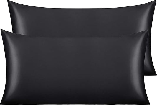 NTBAY 2 Pack Satin King Pillowcases for Hair and Skin, Luxurious and Silky Pillow Cases with Envelope Closure, 20x36 Inches, Black
