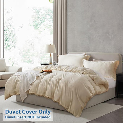 Nestl Beige Cream Duvet Cover Full Size - Soft Prewashed Full Size Duvet Cover Set, 3 Piece, with Zipper Closure, 1 Duvet Cover 80x90 inches and 2 Pillow Shams