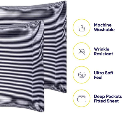 King Size Bed Sheets - 6 Piece 1500 Supreme Collection Fine Brushed Microfiber Deep Pocket King Sheet Set Bedding - 2 Extra Pillow Cases, Great Value, King, Classic Stripe Navy