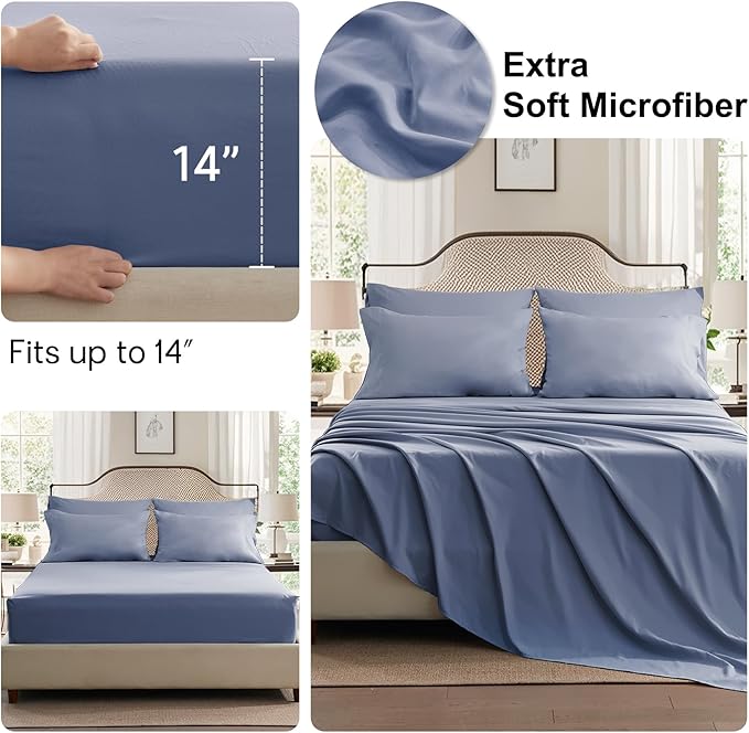 Anluoer Grayish Blue Full Comforter Set 7 Pieces, Bed in a Bag with Sheets, All Season Bedding Sets with 1 Comforter, 2 Pillow Shams, 2 Pillowcases, 1 Flat Sheet, 1 Fitted Sheet