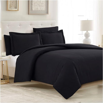 Mellanni Duvet Cover Set - 5 PC Iconic Collection Bedding Set - Hotel Luxury, Extra Soft & Cooling - Microfiber - Button Closure and Corner Ties (Full, Black)