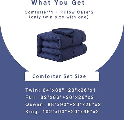 DOWNCOOL King Size Comforter Set -All Season Bedding Comforters Sets with 2 Pillow Cases -3 Pieces Bed Set Down Alternative King Bedding Set -Blue King Comforter Set(102"x90")