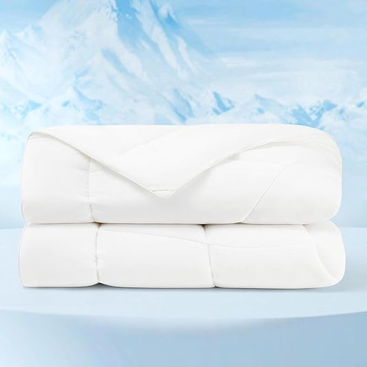 Bedsure Cooling Comforter Oversize King - Cooling Blankets for Hot Sleepers, Lightweight Comforter for Summer with Dual-Sided Cool Tech, Soft Breathable Cold Blanket for Sleeping, White, 116x98 Inches
