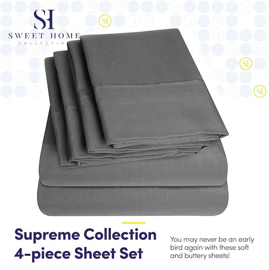 Twin Size Bed Sheets - 4 Piece 1500 Supreme Collection Fine Brushed Microfiber Deep Pocket Twin Sheet Set Bedding - 1 EXTRA PILLOW CASES, GREAT VALUE, Twin, Gray