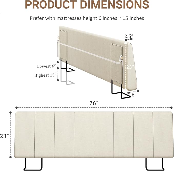 King Size Headboard Only-No Assembly Required, Beige | Easy to use no assembly required, Linen fabric and extra-thick foam for added comfort, Modern style headboard king size