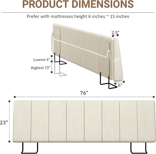 King Size Headboard Only-No Assembly Required, Beige | Easy to use no assembly required, Linen fabric and extra-thick foam for added comfort, Modern style headboard king size