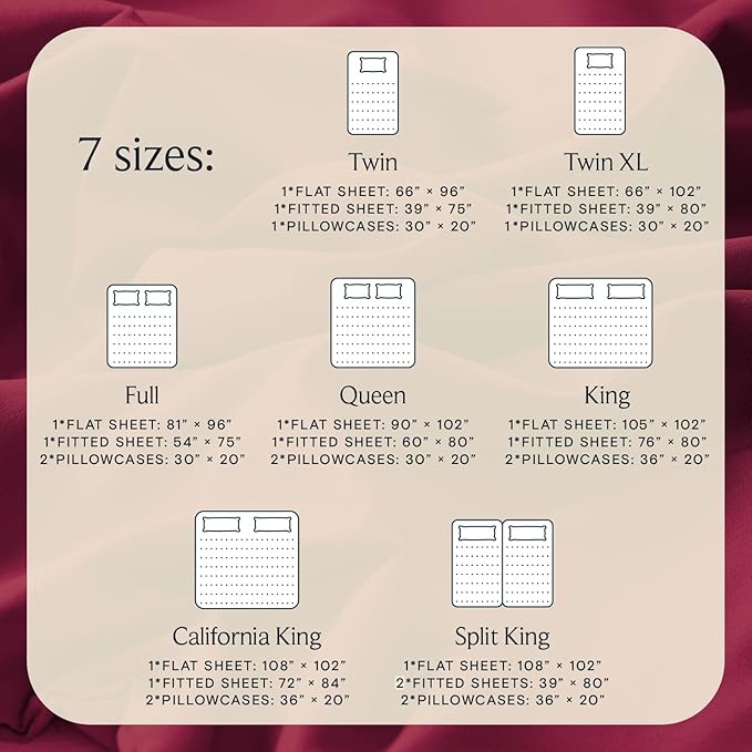 LuxClub 5 PC Split King Sheet Set, Breathable Luxury Bed Sheets, Deep Pockets 18" Eco Friendly Wrinkle Free Cooling Sheets Machine Washable Hotel Bedding Silky Soft - Burgundy Split King