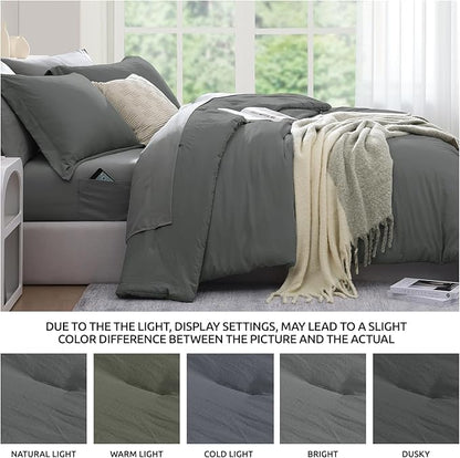 WRENSONGE Twin Comforter Set- 5 Pieces Grey Bed in a Bag, All Season Twin XL Bedding Sets with 1 Fitted Sheet, 1 Flat Sheet, 1 Pillow Sham and 1 Pillowcase
