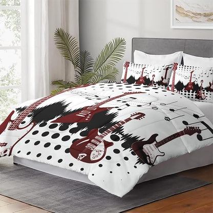 Full Size Comforter Set with 2 Pillowcases, Guitar Rock Music 3 Pcs Bedding for Kids and Adults, Musical Play Soft Comforter Set for Bedroom Bed Decor