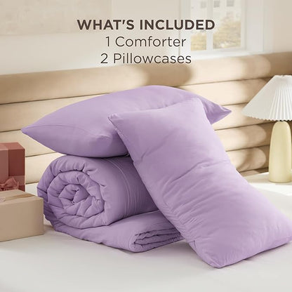 Bedsure Queen Comforter Set, Lavendar Soft Prewashed Bedding for All Seasons, 3 Pieces GentleSoft™ Bed Set, 1 Lightweight Comforter (90"x90") and 2 Pillowcases (20"x26")