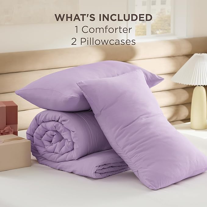 Bedsure Full Comforter Set, Lavendar Soft Prewashed Bedding for All Seasons, 3 Pieces GentleSoft™ Bed Set, 1 Lightweight Comforter (82"x86") and 2 Pillowcases (20"x26")