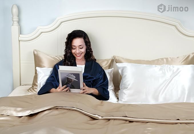 100% Mulberry Silk Pillowcase for Hair and Skin, 22 Momme Pure Natural Silk Pillow Case Both Sided with Zipper, Pillow Cover for Women Mom Men (Beige, King 20''×36'', 2 Pack)