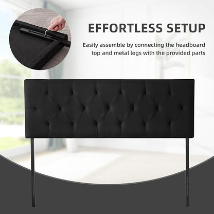 Linen Headboard King Size, Adjustable Height Headboard 37-51 in, Black | Diamond Tufting Solid Wood King Headboards, Durable Metal Legs, Upholstered King Head Board for Bed Frame, Modern Fabric