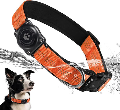 Upgrade Dog Collar with AirTag Holder, IP68 Waterproof, Orange, XS | Built-in Water Resistant AirTag holder, 1000D Nylon, Reflective Stitching for Night Visibility, Soft padding for Comfort