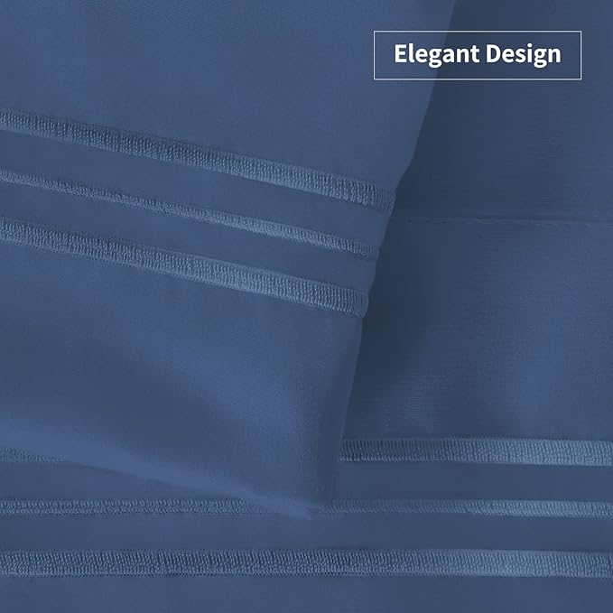 YIYEA Pillow Cases Queen Size Set of 4, Ultra Soft 1800TC Hotel Quality Double Brushed Microfiber Embroidered Pillowcases, Envelope Closure, Fade Resistant (20"x30", Denim)