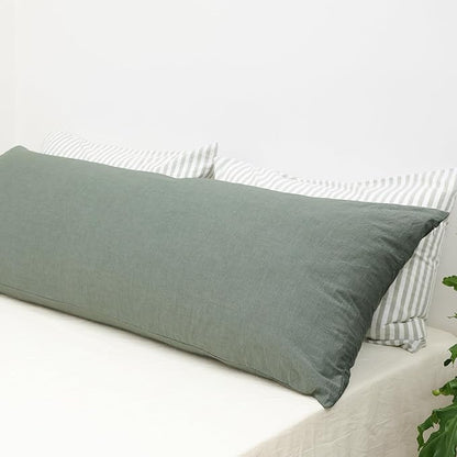 MooMee Body Pillow Cover Pillowcase with Zipper 100% Washed Cotton Linen Like Textured Breathable Durable Soft Comfy (Heathered Green, 21”x54”, 1PC)