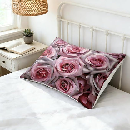 Pink Floral Comforter Set Queen Size for Women, Light Pink Rose Mirofiber Bedding Set for Victorian Romantic Bedroom Decor - 3Pieces 1 Comforter(90 * 90) & 2 Pillowcases