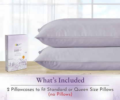 California Design Den Pillow Cases Queen Size Set of 2-1000 Thread Count, Soft and Smooth Sateen Weave, 100% Cotton Pillowcases Standard/Queen, Thick and Durable - Lavender Grey