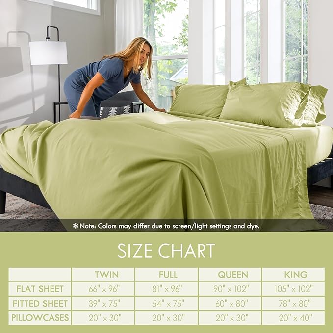 ClevaHome King Size Sheet Set - 6 Piece Soft Breathable Luxury Bed Sheet Set - Shrinkage & Fade Resistant Embroidered Bedding Sheet with Deep Pocket, 2 Extra Pillowcases (King, Leaf Green)