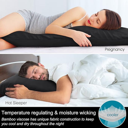 BEDELITE Body Pillow Cover, Rayon Made from Bamboo, Cooling Body Pillow Pillowcase for Hot Sleepers and Night Sweats, Breathable & Silky Soft Full Long Pillow Case Cover (Black, 20x54 Inches)