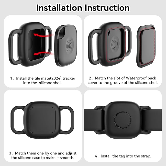 DDJ Waterproof Dog Collar Holder for Life360 Tile Mate Tracker, 4-Pack Durable Silicone Cover, Anti Lost for Life 360 Tile Tracker Case for Cat & pet Collars (Black, Navy Blue, Pink,White)
