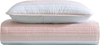 Beatrice Home Fashions Coralinn Striped 2-Piece Quilt Set, Lightweight, All-Seasons, Twin, Blush