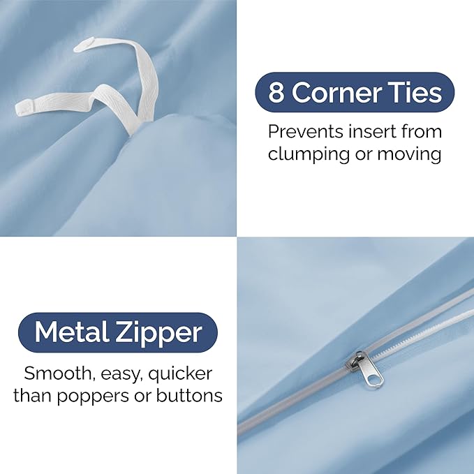 Duvet Cover Full Size Set - Extra Soft Full Duvet Cover 80" x 90" with 2 Pillow Shams - Hotel Luxury, Easy Care & Fade Free w/ Zipper Closures & Ties - All Season, Comfy, Cozy & Breathable (Sky Blue)