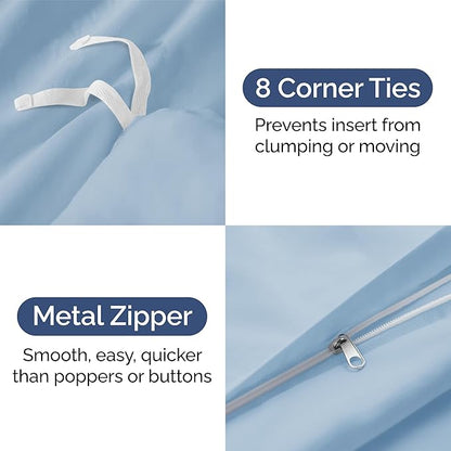 Duvet Cover King Size Set - Extra Soft King Duvet Cover 104" x 90" with 2 Pillow Shams - Hotel Luxury, Easy Care & Fade Free w/ Zipper Closures & Ties - All Season, Comfy, Cozy & Breathable (Sky Blue)