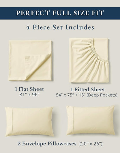 LANE LINEN 100% Organic Cotton Full Sheets Set, 4-Piece Pure Organic Cotton Percale Sheets, Long Staple Cotton Sheet, Ultra Soft Bedding Sheet, Breathable,Fits Mattress Upto 15" Deep - Natural