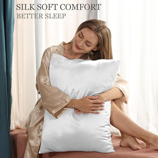 Adubor 100% Silk Pillowcase - Mulberry Silk Pillow Cases, 22 Momme 6A Grade Fibers, Silk Pillow Case for Hair and Skin Health, with Hidden Zipper (Standard 20''×26'', White, 1PC)