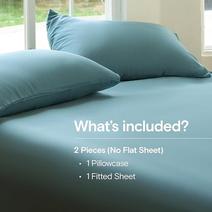 DOZ Sheet Set, 100% Viscose derived from Bamboo, Organically Grown, Buttery Soft, Cooling Sheets, High GSM, Deep Pockets - 2 Piece - 1 Pillowcase 1 Fitted Sheet (Teal, Twin)