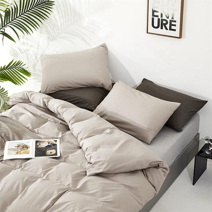 Cottonight Beige Comforter Set Queen Cream Khaki Bedding Comforter Full Oatmeal Solid Blanket Quilts Modern Soft Breathable Beige Taupe Color 3 Piece Bedding Set