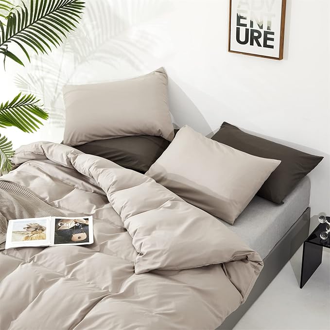 Luxlovery Beige Khaki Comforter Set Queen Beige Bedding Set Oatmeal Blanket Quilts Solid Cream Khaki Taupe 3PCS Queen Comforter Set Women Men