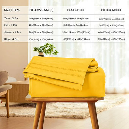 ClevaHome Queen Sheet Set, 4-Piece Bed Sheets for Queen Size Bed, Lightweight & Super Soft Easy Care Microfiber– Shrinkage & Fade Resistant Bedding Set with 14'' Deep Pockets (Mustard)