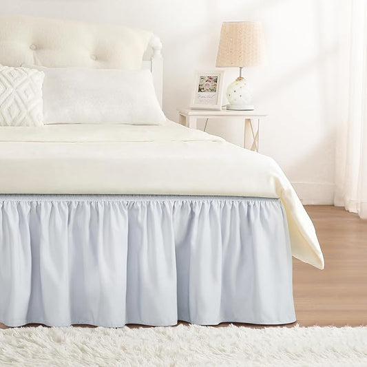 RIMELA Ice Grey Bed Skirt King Size 15 Inch Drop, Elastic Bed Skirting for Bed Base and Frame, Bedding Dust Ruffle Easy to Install, Lightweight Wrap Around Adjustable Bedskirt