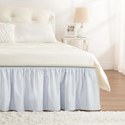 RIMELA Ice Grey Bed Skirt Queen Size 18 Inch Drop, Elastic Bed Skirting for Bed Base and Frame, Bedding Dust Ruffle Easy to Install, Lightweight Wrap Around Adjustable Bedskirt
