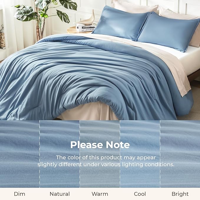 Litanika Grayish Blue Comforter Set California King Size, 3 Pieces Lightweight Solid Bedding Comforter Set, All Season Fluffy Bed Set (104x96In Comforter & 2 Pillowcases)