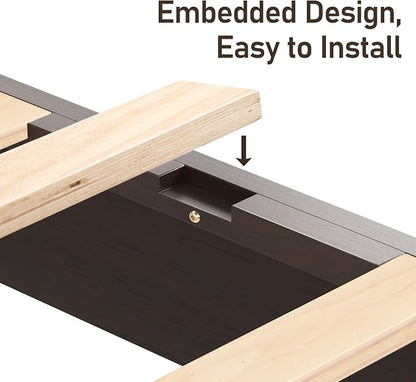 Lifezone King Bed Frame with Headboard, Solid Wood Bed Frame King Size with Charging Station & RGB LED, Wood Slats Support, Noise-Free, Sturdy Structure, Easy Assembly, Walnut